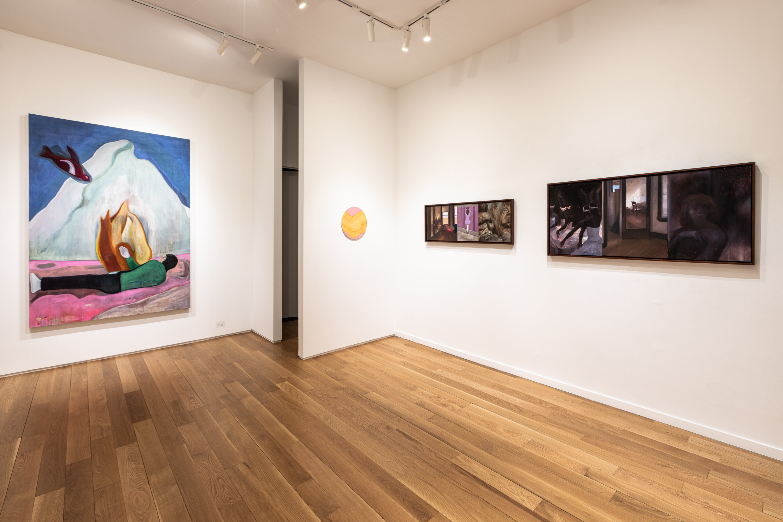 Installation view of Elana Bowsher, Vicente Matte, Gabriel Mills (June 2–July 14, 2021) at Alexander Berggruen, NY.