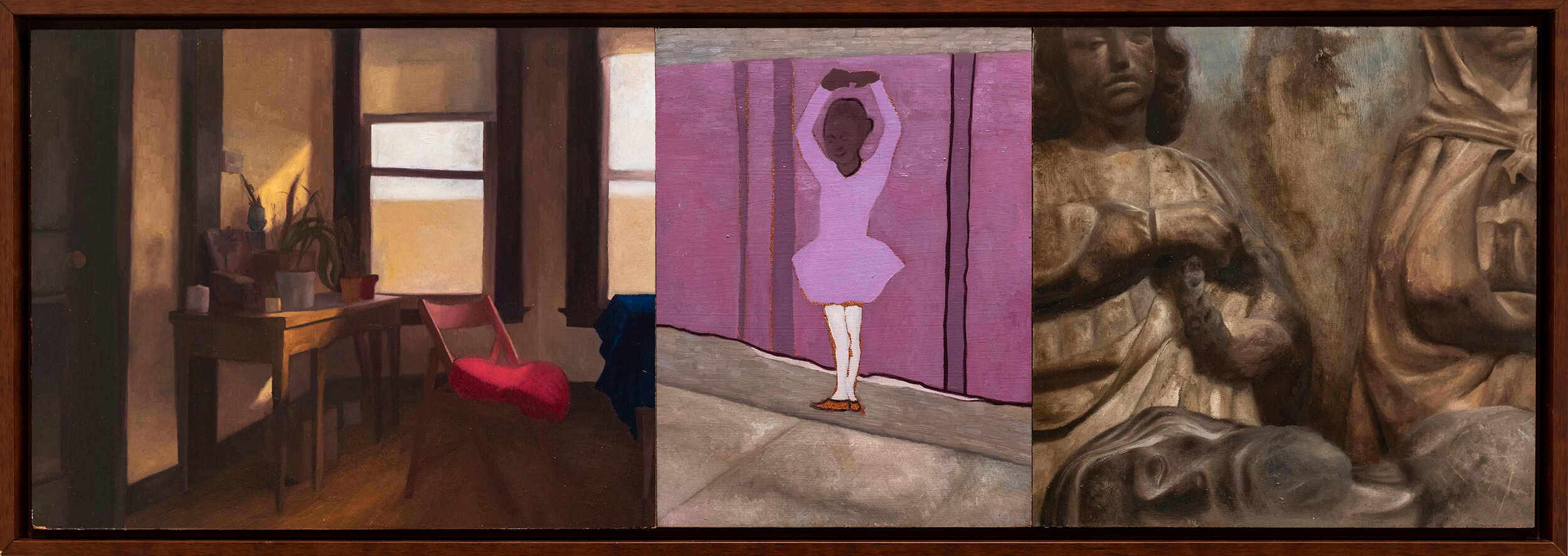 Gabriel Mills Human, 2020 oil on wood panel (triptych) 16 x 48 in. (40.6 x 121.9 cm.)