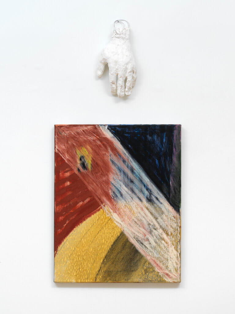 Emma Fineman Backwoods, 2019 oil and charcoal on canvas; jesmonite plaster, and aluminum wire painting: 20 x 16 in. (51 x 41 cm.) sculpture: 10 1/4 x 5 in. (26 x 13 cm.)