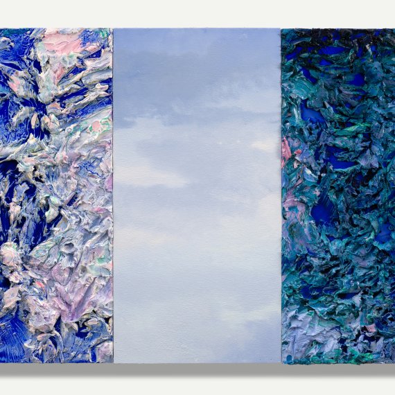 Gabriel Mills Aune, 2025 oil on wood panel (triptych), framed 30 x 55 in. (76.2 x 139.7 cm.)