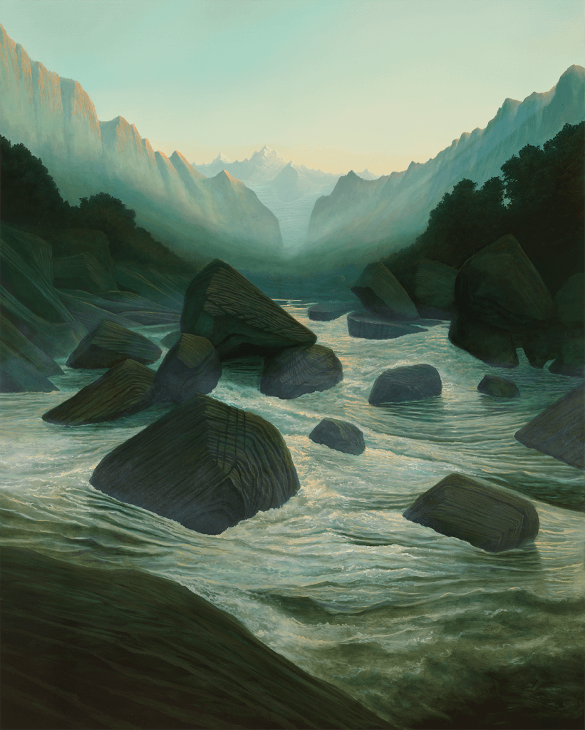 Sholto Blissett The white heat of cold water, silvered, 2025 oil on canvas 78 3/4 x 63 in. (200 x 160 cm.)