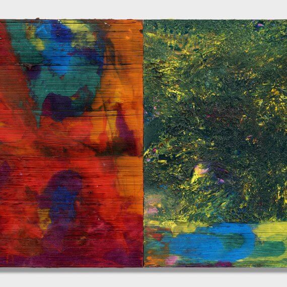 Gabriel Mills Aeoas, 2025 oil on wood panel (diptych), framed 16 x 24 in. (40.6 x 61 cm.)