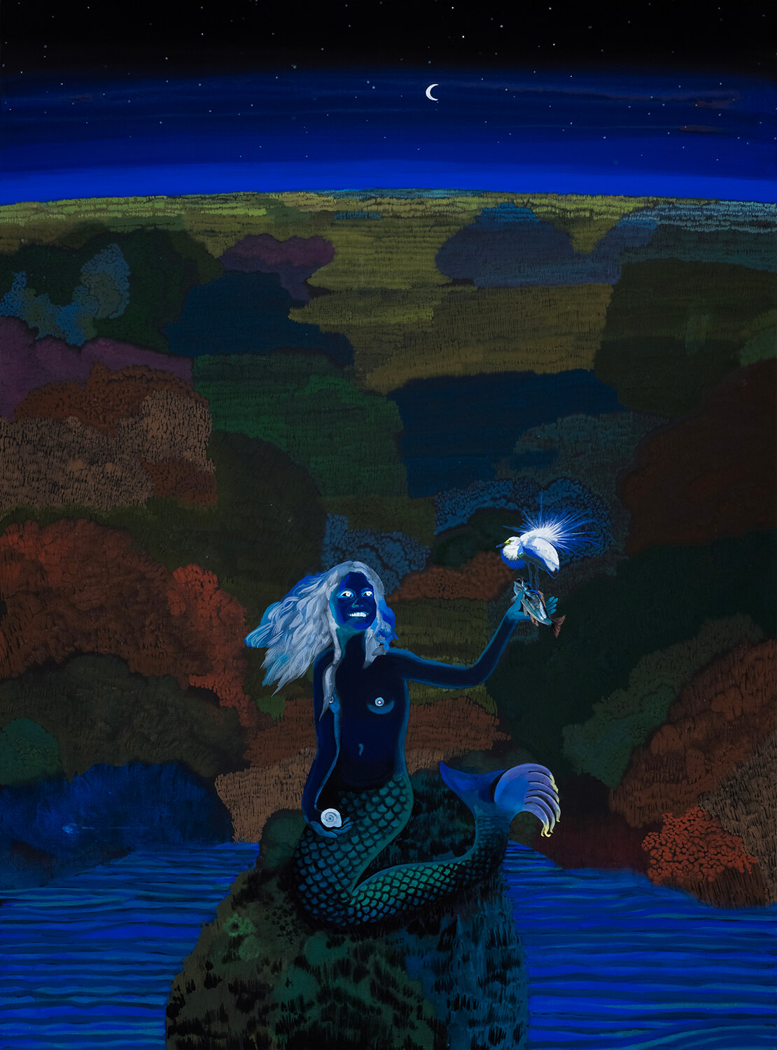 Hulda Guzmán The offering, 2025 acrylic gouache on linen 59 3/8 x 44 1/4 in. (150.9 x 112.3 cm.)