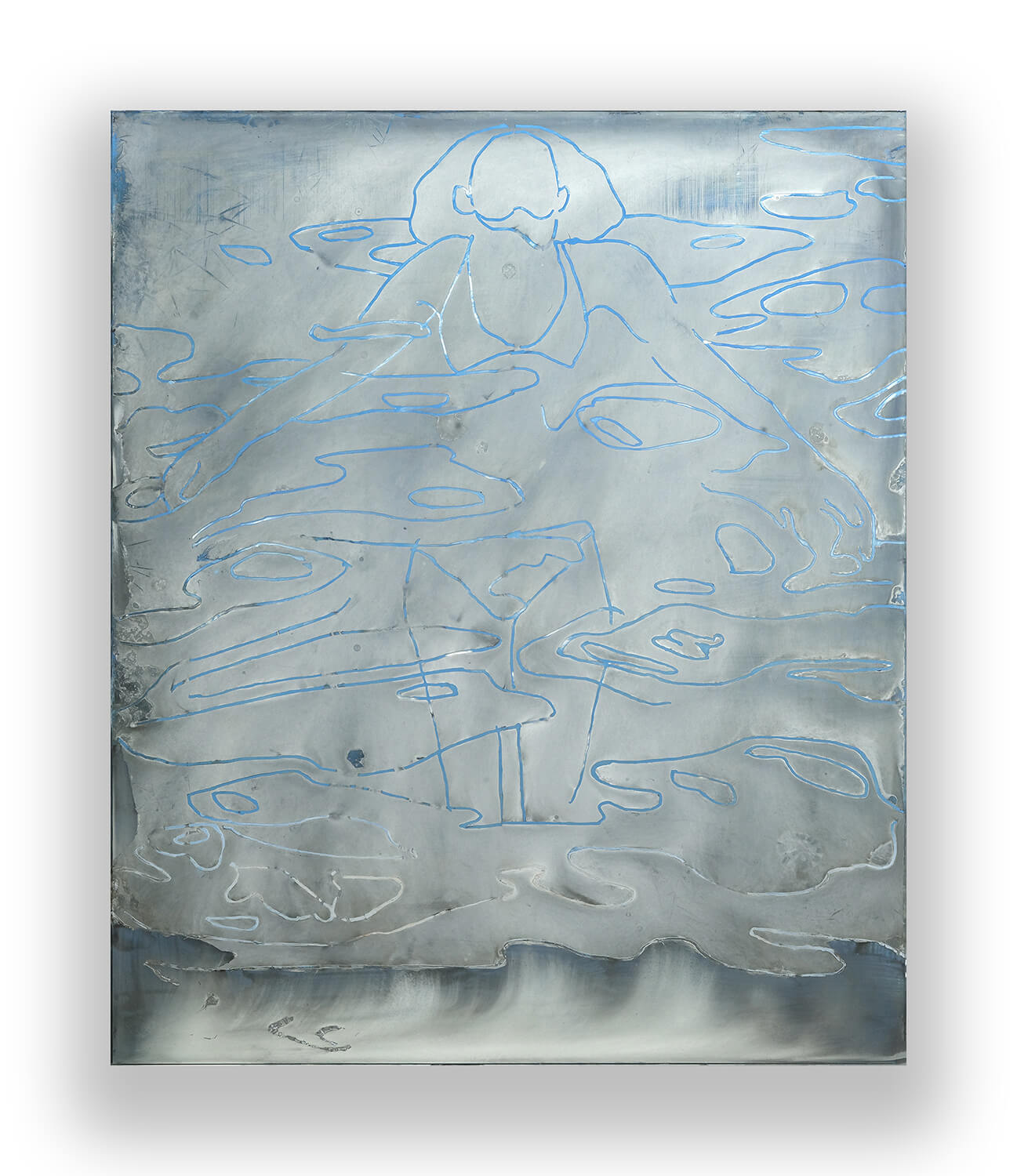 Tajh Rust How to Disappear II, 2026 acrylic on silvered glass 36 x 30 in. (91.4 x 76.2 cm.)