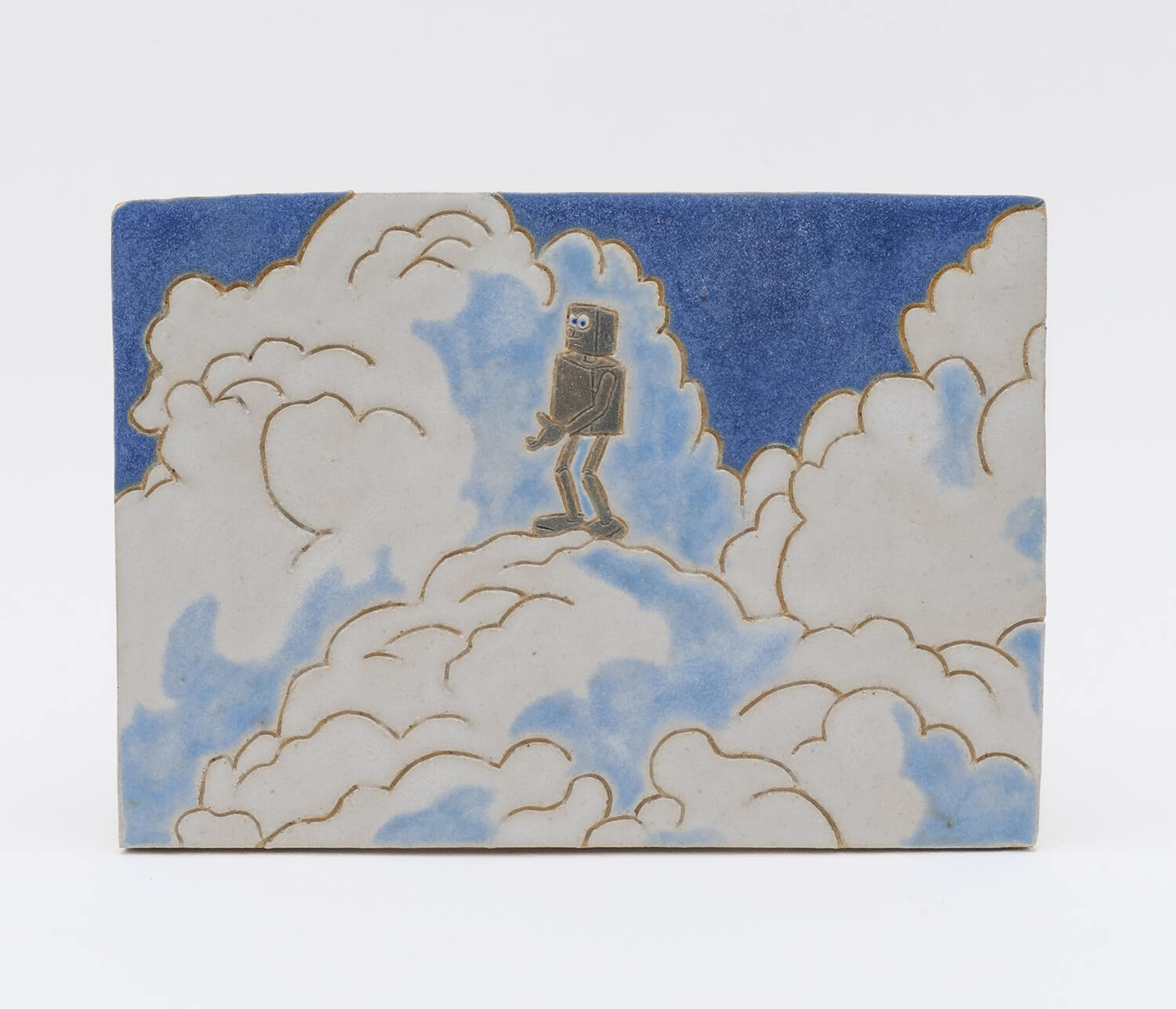 Kevin McNamee-Tweed Untitled (Robot in Clouds), 2025 glazed ceramic 4 1/4 x 6 in. (10.8 x 15.2 cm.)