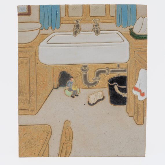 Kevin McNamee-Twee, Kitchen (Sax), 2025, Glazed ceramic, 6.25 x 5.25 inches Included in Kevin McNamee-Tweed: Honey on the Wheel (February 15-April 12, 2026), Tatjana Pieters, Ghent, Belgium