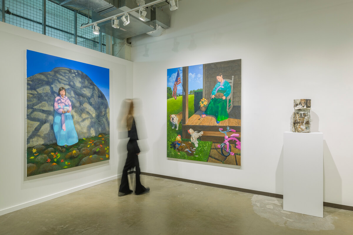 Installation view of Freya Douglas-Morris, Laird Gough, Heidi Hahn, Sally J. Han, Tom Howse, Kevin McNamee-Tweed, Gabriel Mills, Yuri Yuan at the Dallas Art Fair (April 16-19, 2026), Dallas, TX, Booth F22. Photo: Evan Sheldon