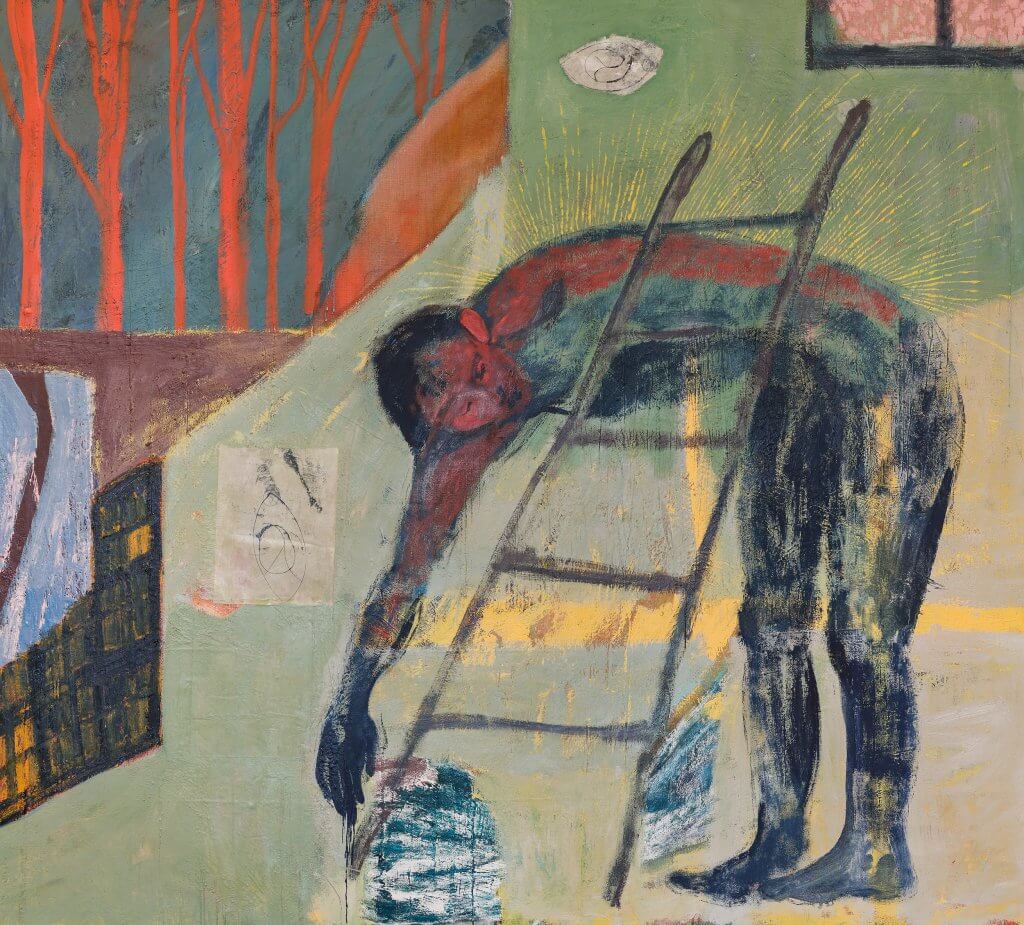 Emma Fineman Undercurrent, 2026 oil, encaustic, newsprint and charcoal on linen 70 7/8 x 78 3/4 in. (180 x 200 cm.)
