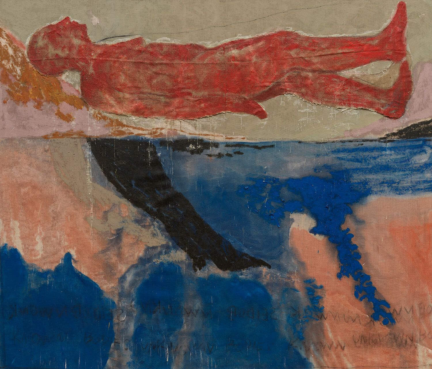 Emma Fineman Known Bodies Unknown Bodies Known Bodies, 2025 oil, encaustic, hessian and charcoal on linen 70 7/8 x 82 5/8 in. (180 x 210 cm.)