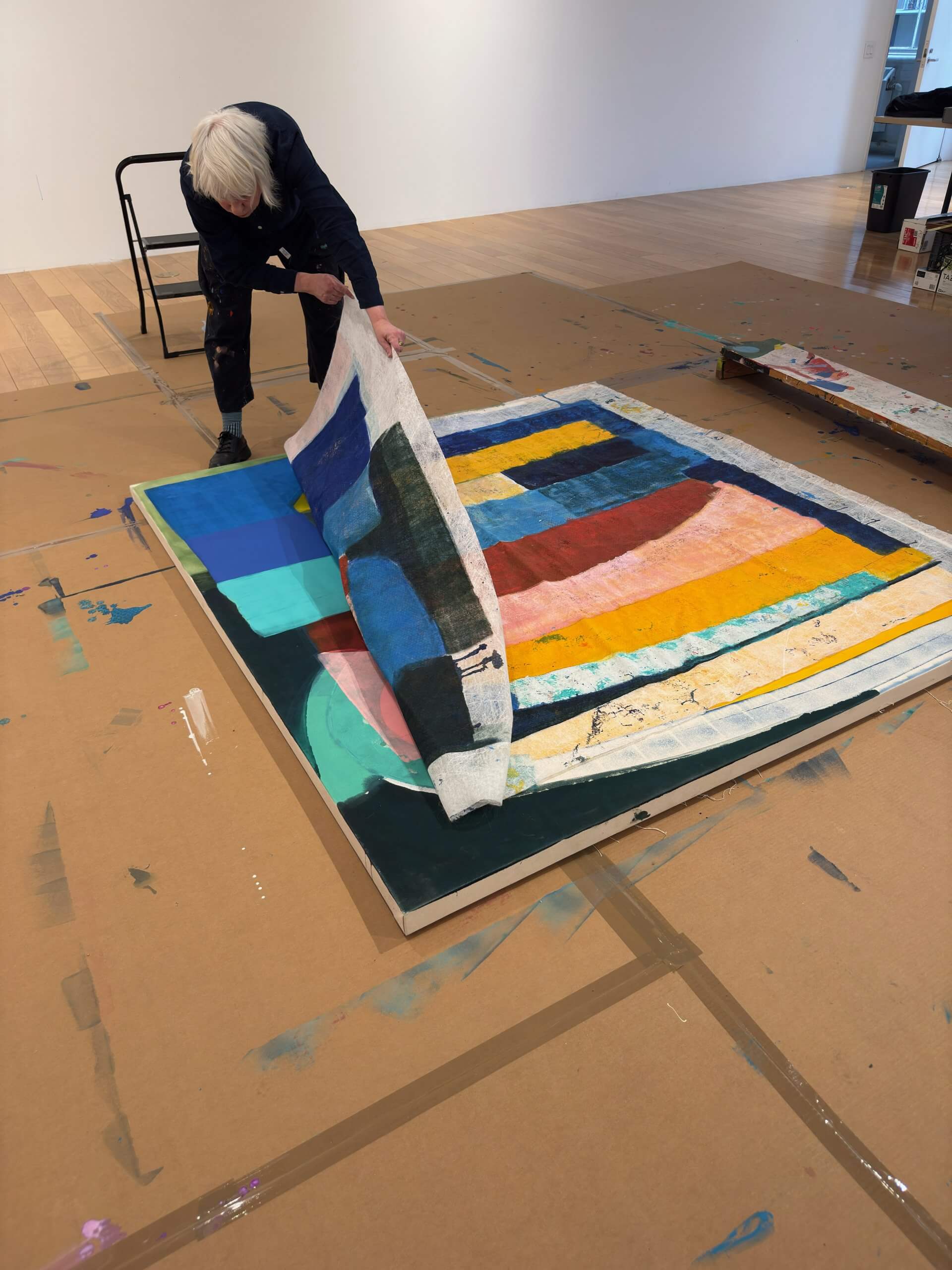 Anna Kunz in the studio during her artist residency at Monira Foundation, Mana Contemporary, Jersey City, NJ. Courtesy of the artist and Alexander Berggruen, NY.