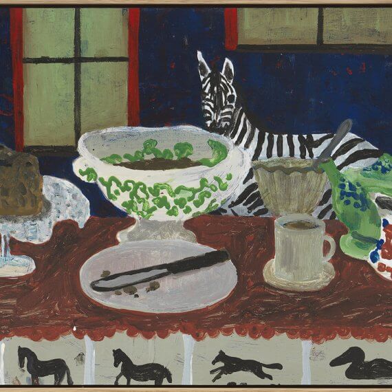 Danny Fox
High Tea, 2026
acrylic on board mounted on panel, framed
15 3/4 x 23 5/8 in. (40 x 60 cm.)