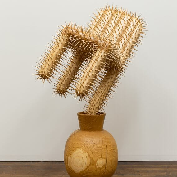 Raul De Lara El Mesero, 2025 basswood, hemu, oak 59 x 26 x 38 in. (149.9 x 66 x 96.5 cm.)