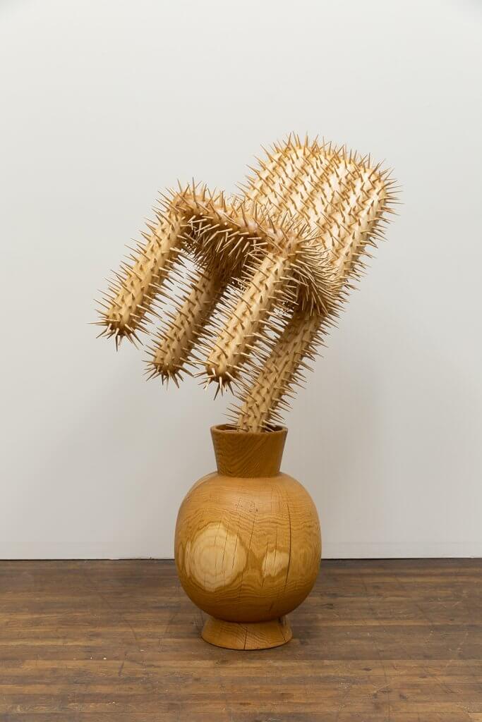 Raul De Lara El Mesero, 2025 basswood, hemu, oak 59 x 26 x 38 in. (149.9 x 66 x 96.5 cm.)